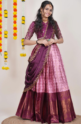 Fabcartz Self Design Semi Stitched Lehenga Choli(Pink)