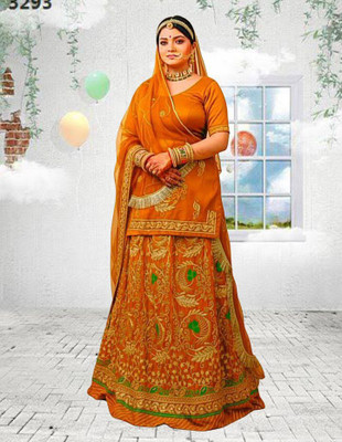 Bhawani Collection Embroidered Semi Stitched Rajasthani Poshak(Gold)