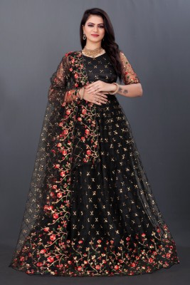 DDRS Fashion Embroidered Semi Stitched Lehenga Choli(Black)