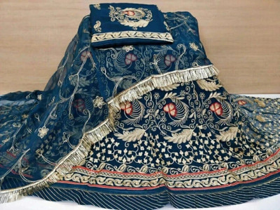 SHREE AMBEY TRADING Embroidered Semi Stitched Rajasthani Poshak(Blue)