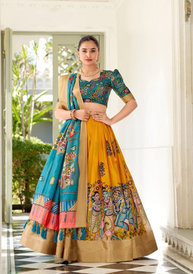 SK Creation Digital Print Semi Stitched Lehenga Choli(Yellow)