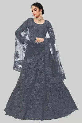 lunexa Embroidered Semi Stitched Lehenga Choli(Grey)