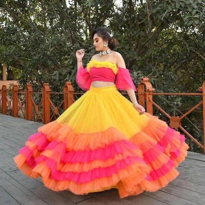 lazyandcrazy shop Self Design Semi Stitched Lehenga Choli(Multicolor)
