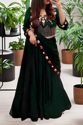 Hemlata Embroidered Semi Stitched Lehenga Choli(Green)