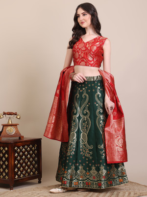 Harshiv Textile Self Design Semi Stitched Lehenga Choli(Green)