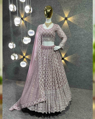 ICEQUBEFAB Self Design Semi Stitched Lehenga Choli(Pink)