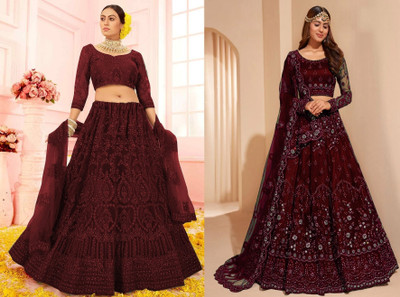 Reelove Factory Embroidered Semi Stitched Lehenga Choli(Maroon)