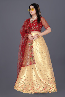 JAY RAMDEV FASHION Embroidered Semi Stitched Lehenga Choli(Gold)
