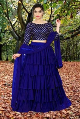 vajiba Self Design Semi Stitched Lehenga Choli(Blue)