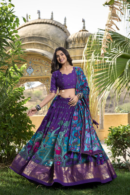 vibeforcehub Floral Print Semi Stitched Lehenga Choli(Multicolor)
