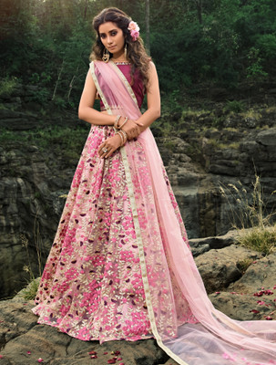 DIVINE INTERNATIONAL TRADING CO Embroidered Semi Stitched Lehenga Choli(Orange)