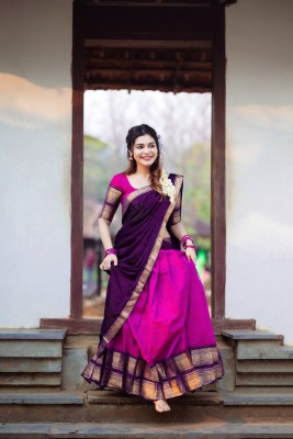 R K INFINITIVE Solid Semi Stitched Lehenga Choli(Pink, Purple)