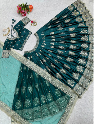 KAPANKU Embellished Semi Stitched Lehenga Choli(Dark Green)