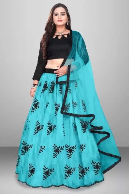 Yozzby Embroidered Semi Stitched Lehenga Choli(Light Blue)