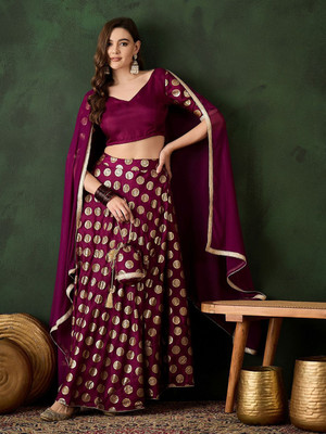 Sangria Printed Stitched Lehenga Choli(Purple)