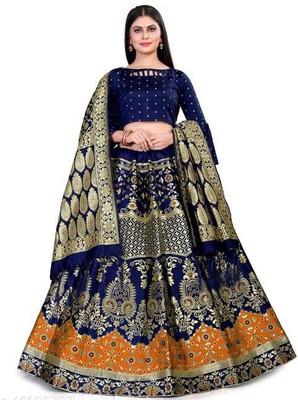 Harshiv Textile Self Design Semi Stitched Lehenga Choli(Yellow)