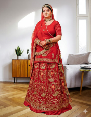 SHREE AMBEY TRADING Embroidered Semi Stitched Rajasthani Poshak(Red)