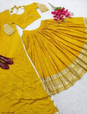 MAABHAVANI CREATION Embroidered Semi Stitched Lehenga Choli(Yellow)