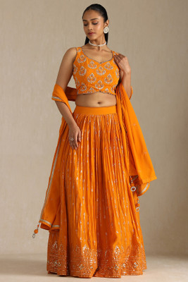 soch Embroidered Stitched Lehenga Choli(Orange)
