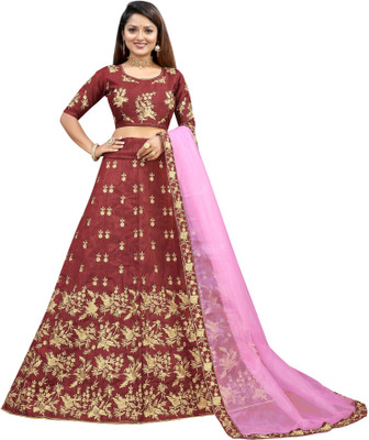 Julee Embroidered Semi Stitched Lehenga Choli(Maroon)