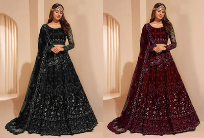 Udbhav Export Embroidered Semi Stitched Lehenga Choli(Maroon, Black)