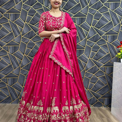 NexusForceHub Embroidered Semi Stitched Lehenga Choli(Multicolor)