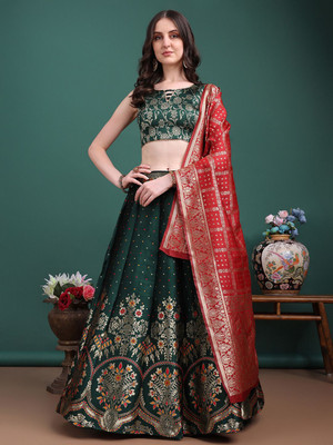SWAMI STUDIO Self Design Semi Stitched Lehenga Choli(Green)