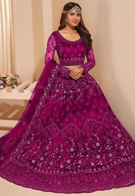 Divastri Embroidered Semi Stitched Lehenga Choli(Pink)