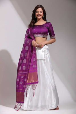 Sonu Creation Self Design Semi Stitched Lehenga Choli(White)