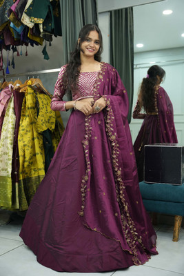 SHREE CREATION Self Design Semi Stitched Lehenga Choli(Purple)