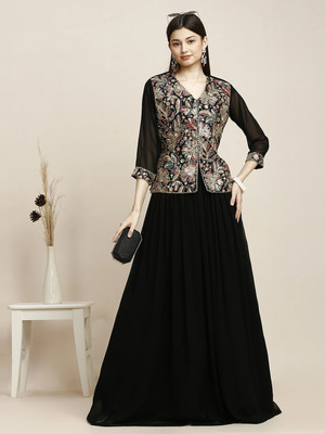 Madhuram Textiles Embroidered Stitched Lehenga & Kurta(Black)