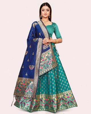 SWAMI STUDIO Floral Print, Embellished, Self Design, Paisley Semi Stitched Lehenga Choli(Green)