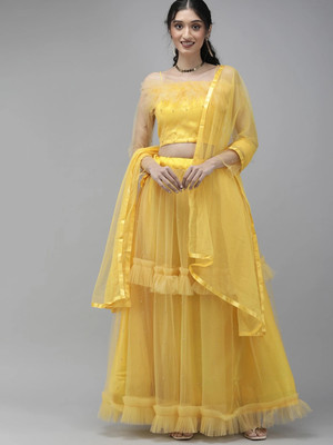 Fabcartz Self Design Semi Stitched Lehenga Choli(Yellow)
