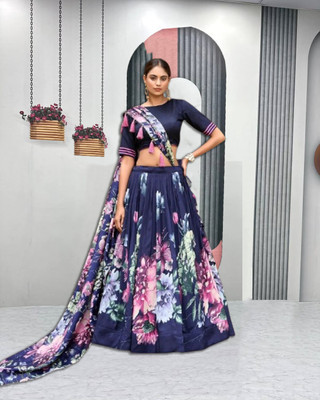AAYUSHYAM ENTERPRISE Self Design Semi Stitched Lehenga Choli(Dark Blue)