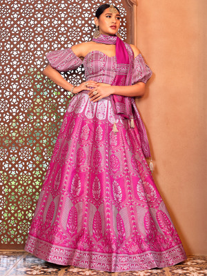 PURVAJA Self Design Semi Stitched Lehenga Choli(Pink)