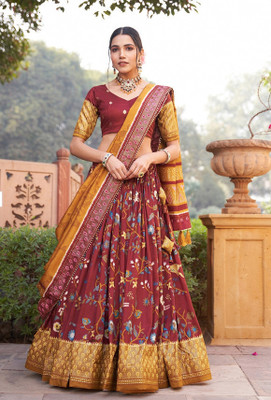 AAYUSHYAM ENTERPRISE Floral Print, Self Design Semi Stitched Lehenga Choli(Maroon)