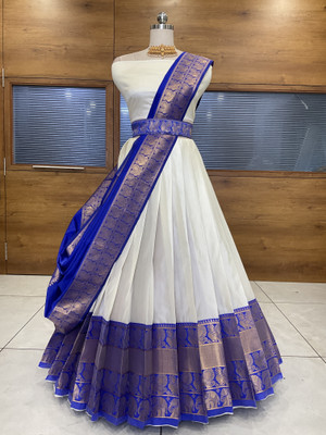 SHREE CREATION Self Design Semi Stitched Lehenga Choli(White, Blue)