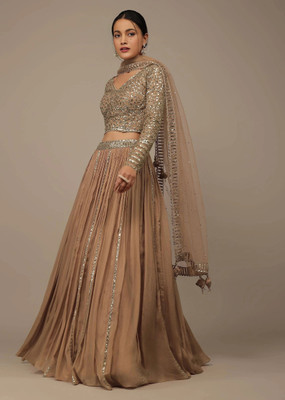 FAB WINDOW Embellished Semi Stitched Lehenga Choli(Brown)