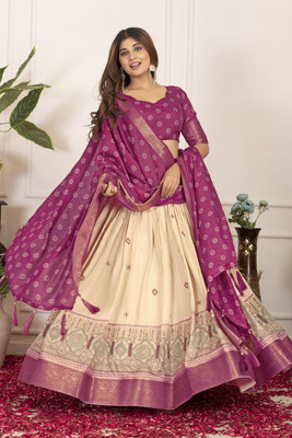 ShringarHouse Embroidered, Floral Print, Printed, Geometric Print, Digital Print Semi Stitched Lehenga Choli(Purple, Beige)