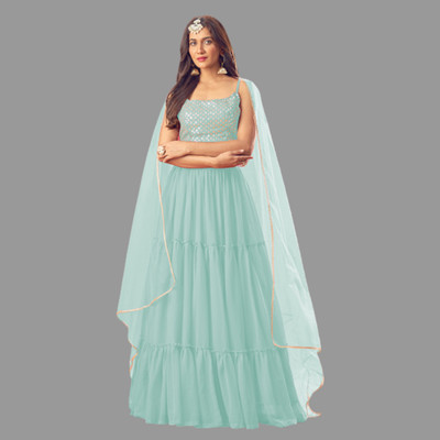 KAPANKU Self Design Semi Stitched Lehenga Choli(Light Blue)