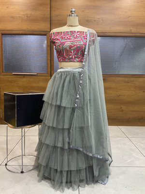 SHREE CREATION Self Design Semi Stitched Lehenga Choli(Grey)