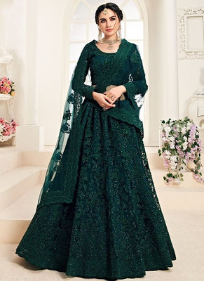 legecyethinc Embroidered Semi Stitched Lehenga Choli(Green)