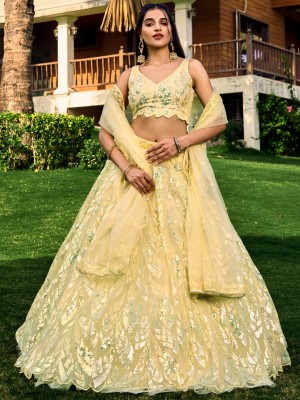 Tasrika Embroidered Semi Stitched Lehenga Choli(Yellow)