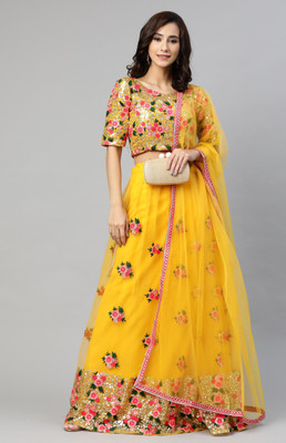 DIVINE INTERNATIONAL TRADING CO Embroidered Semi Stitched Lehenga Choli(Yellow)