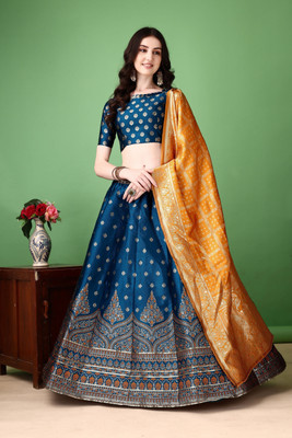SWAMI STUDIO Self Design Semi Stitched Lehenga Choli(Blue)