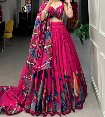 Zinsy Creation Printed Semi Stitched Lehenga Choli(Pink)