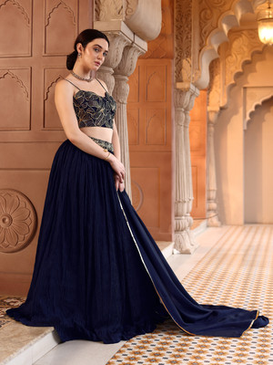 PURVAJA Embroidered Semi Stitched Lehenga Choli(Dark Blue)