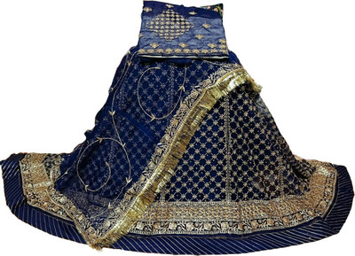 Shree Maashakti Trading Embroidered Semi Stitched Rajasthani Poshak(Dark Blue)