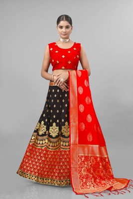 Tishta Embroidered Semi Stitched Lehenga Choli(Black)