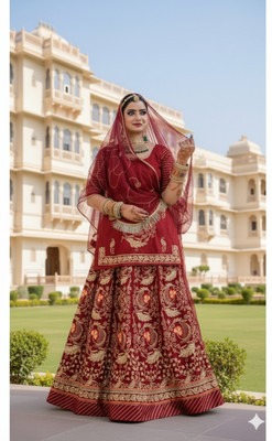Shreemanji trading Embroidered Semi Stitched Rajasthani Poshak(Red)